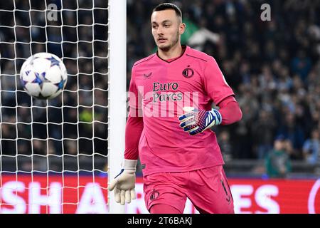 Justin Bijlow de Feyenoord lors du match de football du Groupe E de la Ligue des Champions entre SS Lazio et Feyenoord au stade Olimpico à Rome (Italie), le 7 novembre 2023. Banque D'Images