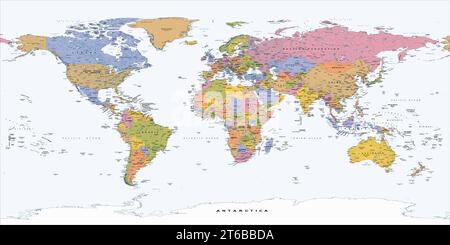 Carte du monde politique projection équirectangulaire Illustration de Vecteur