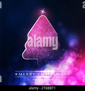 Carte Joyeux Noël et Joyeuses fêtes - sapin de Noël violet en forme de spirale lumineuse Illustration de Vecteur