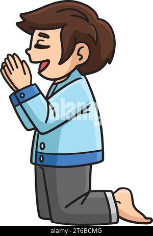 Christian Praying Child Cartoon Colored Clipart Illustration de Vecteur