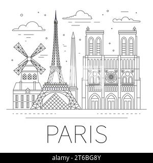 Paris City Skyline avec des monuments en Line Art Illustration de Vecteur