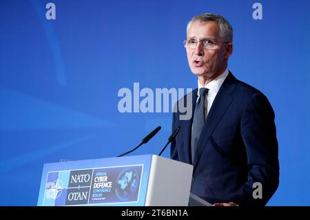 Jens Stoltenberg BEI der NATO Cyber Defence Konferenz im Auswärtigen AMT. Berlin, 09.11.2023 Banque D'Images