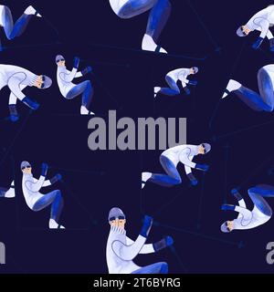 Pattern sans couture aquarelle avec skieurs. Banque D'Images