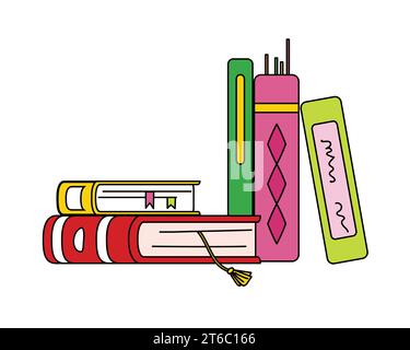 Ensemble de livres avec signets, couché, debout Illustration de Vecteur
