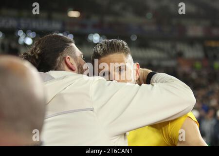 Londres, Royaume-Uni. 09 novembre 2023. Alexandros Paschalakis de l'Olympiacos après le match de l'UEFA Europa League entre West Ham United et l'Olympiacos Pirée au London Stadium, Queen Elizabeth Olympic Park, Londres, Angleterre, le 9 novembre 2023. Photo de Joshua Smith. Usage éditorial uniquement, licence requise pour un usage commercial. Aucune utilisation dans les Paris, les jeux ou les publications d'un seul club/ligue/joueur. Crédit : UK Sports pics Ltd/Alamy Live News Banque D'Images
