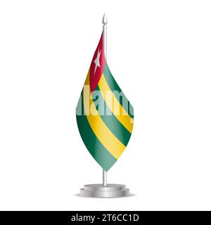 Drapeau Togo - mini drapeau 3D accroché sur un mât de bureau. Utilisable pour la présentation de sommet ou de conférence. Illustration vectorielle avec ombrage. Illustration de Vecteur