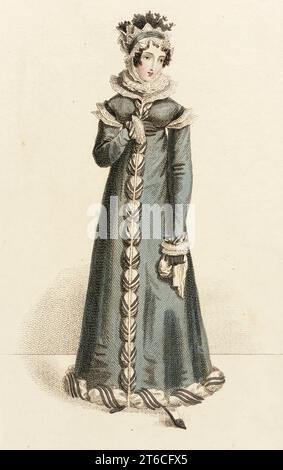 Assiette de mode (robe du matin), 1820. De la Belle Assembl&#xe9;e (plaque étiquetée un mois avant l'émission).. Banque D'Images