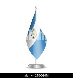 Guatemala drapeau - mini drapeau 3D accroché sur un mât de bureau. Utilisable pour la présentation de sommet ou de conférence. Illustration vectorielle avec ombrage. Illustration de Vecteur