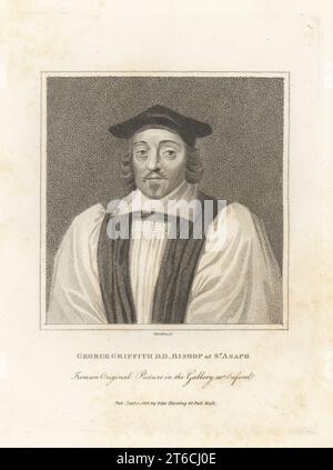 George Griffith, évêque de St. Asaph, 1601-1666. Universitaire gallois éduqué à la Westminster School, puis tuteur et prédicateur à Christ Church, Oxford. En Cap, robes ecclésiastiques. D'un tableau à l'université. Gravure sur cuivre par Edward Harding de John Adolphus The British Cabinet, contenant des Portraits de personnages illustres, imprimée par T. Bensley pour E. Harding, 98 Pall Mall, Londres, 1799. Banque D'Images