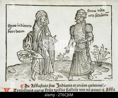 Two Figures, appelés 'Indians', publié en 1486. Livre : Sanctae Peregrinationes de Breydenbach (Mayence, 1486). Banque D'Images