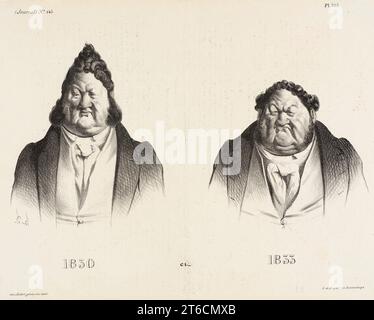 1830 et 1833, 1833. Caricatures de Louis-Philippe Ier à trois ans d'intervalle. Louis Philippe (1773-1850) fut roi des Français de 1830 à 1848. Périodique : la caricature, 15 août 1833, no. 145, plaque 303. Banque D'Images