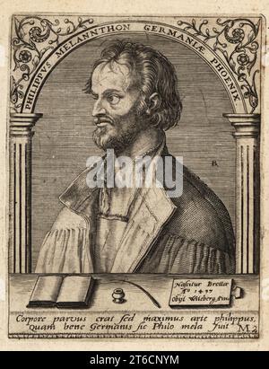 Philip Melanchthon, 1497-1560, réformateur luthérien allemand, collaborateur de Martin Luther. Philippus Melannthon Germaniae Phoenix. Gravure sur cuivre de Johann Theodore de Bry de Jean-Jacques Boissards Bibliotheca Chalcographica, Johann Ammonius, Francfort, 1650. Banque D'Images