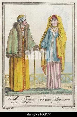 Costumes de Diff&#xe9;rents pays, 'Vieille Femme, de la Russie. Jeune paysanne', c1797. Banque D'Images