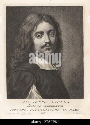 Luca Giordano, peintre et graveur italien de fin-baroque, 1634-1705. Identifié par Nicola Spinosa en 2006. (Sous le nom de Giuseppe de Ribera ou José de Ribera, peintre et graveur, connu sous le nom de lo Spagnoletto.) Gravure sur plaque de coperplate par Pietro Antonio Pazzi d'après Giovanni Domenico Campiglia après un autoportrait par l'artiste du Museo Florentino de Francesco Moucke, Serie di Ritratti de Pittori (série de Portraits de Peintres) stampia Mouckiana, Florence, 1752-62. Banque D'Images