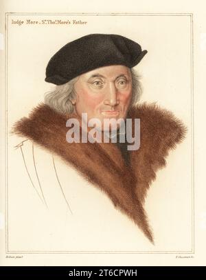 Sir John More, avocat et juge (1451-1533). Père de Thomas More, Lord Chancelier d'Henry VIII. Ioudge More, Sr. Thos. Le Père de More. Gravure à l'effigie d'un copperplate de couleur main par Thomas Cheesman après un portrait de Hans Holbein le plus jeune à partir d'imitations de dessins originaux de Hans Holbein, John Chamberlaine, Londres, 1812. Banque D'Images