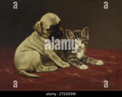 Bons amis (chiot et chaton), 4e quart 19e siècle. Banque D'Images