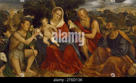 La Sainte famille avec les saints Jean-Baptiste et Jérôme, 1520-1525. Banque D'Images