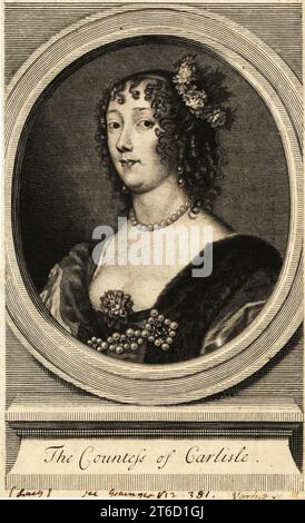 Lucy Hay, comtesse de Carlisle (1599-1660), courtier anglais connu pour sa beauté et son esprit. Épouse de James Hay, 1er comte de Carlisle. Dame de la chambre à Henrietta Maria, Reine d'Angleterre à la cour du roi Charles I. Copperplate gravure de George Vertue après une peinture d'Anthony van Dyck, début du XVIIIe siècle. Banque D'Images