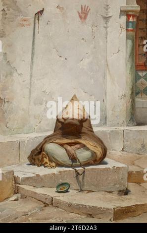 Mendiant arabe en méditation, c1860. Dans cette œuvre, l'artiste dépeint la figure de telle sorte que la plupart de son visage est obscurci, créant un sentiment de mystère. Tout ce que nous savons sur le caractère de cet homme s’exprime à travers sa posture, ses vêtements et ses objets, comme son bol contenant quelques pièces de monnaie. On sait très peu de choses sur la formation de Camino&#x2019 ; il a visité l'Algérie au début des années 1850, ce qui a inspiré l'art qu'il a réalisé dans les décennies qui ont suivi. Banque D'Images