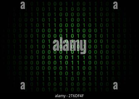 Code binaire vert sur fond noir. Image d'illustration 3D. Banque D'Images