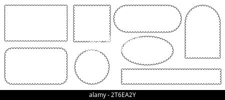 Bordure et cadre à bords festonnés. Cercle carré et rectangle. Volants en dentelle vectorielle. Étiquette mignonne simple. Collection décorative de contour Illustration de Vecteur