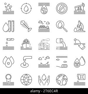 Ensemble d'icônes de contour de pollution de l'eau - vecteur eaux usées, symboles de concept de pollution aquatique et biologique Illustration de Vecteur