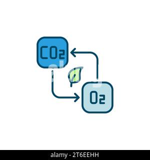 O2 à CO2 concept de vecteur de dioxyde de carbone icône ou symbole coloré Illustration de Vecteur