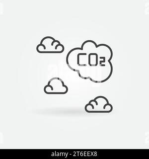 Nuages et dioxyde de carbone vecteur CO2 icône ou signe dans le style de contour Illustration de Vecteur