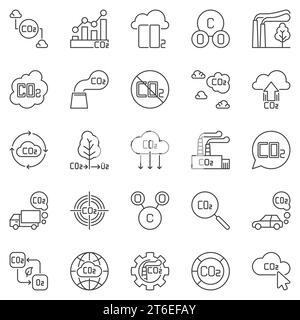 Ensemble d'icônes de contour CO2 - vecteur symboles linéaires du concept d'émissions de dioxyde de carbone Illustration de Vecteur