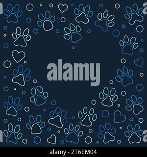 PET Paw Footprints Heart Shaped Frame ou Border - Animal Paw imprime l'arrière-plan dans un style linéaire. Illustration bleue vectorielle Illustration de Vecteur