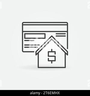 Carte de crédit avec l'icône de concept de vecteur de contour de maison ou d'immobilier ou l'élément de conception Illustration de Vecteur