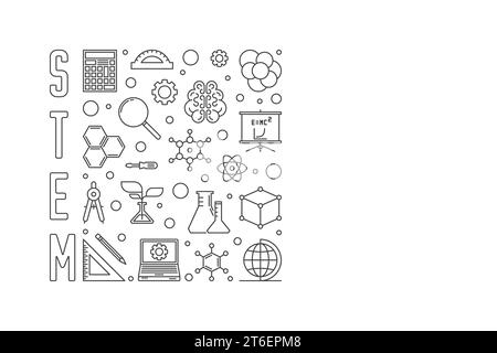 Science vectorielle, technologie, ingénierie et mathématiques - concept STEM bannière de contour minimal ou illustration Illustration de Vecteur