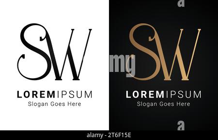 Logo de lettre de texte SW initial de luxe ou WS Monogram Illustration de Vecteur