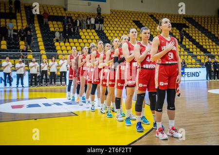 Split, Croatie. 09 novembre 2023. Les joueuses croates qui affrontent l'EuroBasket 2025 Qulifiers de la FIBA Women's EuroBasket forment un match de ronde 1 entre la Croatie et l'Espagne au Gripe Sports Hall le 09 novembre 2023. À Split, Croatie. Photo : Zvonimir Barisin/PIXSELL crédit : Pixsell/Alamy Live News Banque D'Images