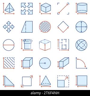 Ensemble d'icônes colorées de dimension et de mesure - Collection de signes créatifs de concept de zone, de taille et de périmètre Illustration de Vecteur