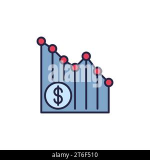 Graphique tombant avec vecteur d'icône de devise dollar hyperinflation concept icône colorée ou élément de conception Illustration de Vecteur