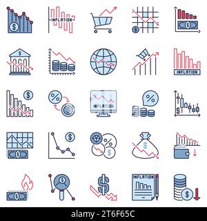 Icônes colorées d'inflation - collection de symboles modernes de vecteur de concept de crise financière et d'hyperinflation Illustration de Vecteur