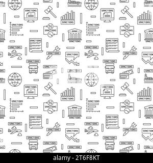 Vecteur de sanctions, modèle sans couture linéaire minimal. Contexte du concept des pénalités financières et commerciales Illustration de Vecteur