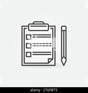 Presse-papiers avec vecteur crayon icône ou symbole de contour de concept tâches Illustration de Vecteur