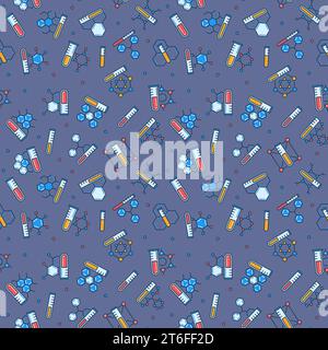 Tubes à essai de laboratoire avec vecteur de molécules et de composés concept de chimie Color Seamless Pattern Illustration de Vecteur