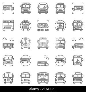 Icônes de contour d'autobus scolaire définies. Symboles de concept de transport vectoriel de bus Illustration de Vecteur