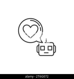 Chatbot avec signe de coeur dans vecteur de bulle de parole comme icône linéaire de concept ou symbole Illustration de Vecteur