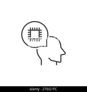 Chip Inside Speech Bubble avec icône de concept de vecteur de tête ou signe dans le style de ligne mince Illustration de Vecteur
