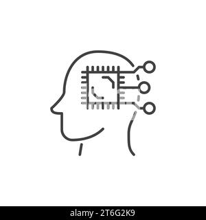 Computer Chip Inside Head Vector People avec l'icône ou le symbole de contour de concept de processeur Illustration de Vecteur