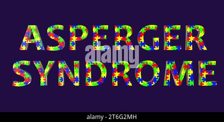 Le texte syndrome d'Asperger fait entièrement de motifs de puzzle colorés, représentant la complexité et la diversité de la condition Banque D'Images