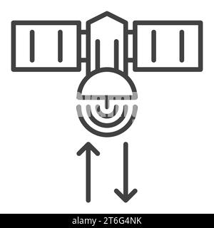 Satellite avec concept de vecteur de flèches icône de ligne mince ou symbole Illustration de Vecteur