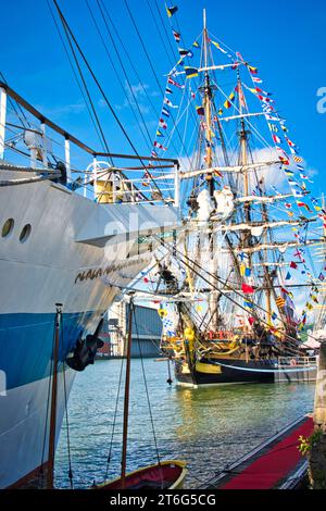 ROUEN, FRANCE - 8 JUIN 2019. Point de vue depuis le quai de l'exposition Armada, les plus grands voiliers de Rouen sur la Seine. Une rencontre internationale pour les plus grands Banque D'Images