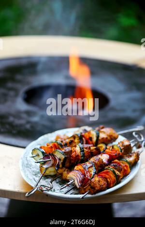 Poisson marocain kebab sur le grill extérieur dans le style rustique yardstyle .focus sélectif Banque D'Images