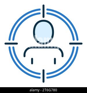 Cible avec objectif vecteur Homme ou concept cible icône bleue ou signe Illustration de Vecteur