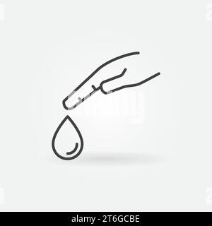 Main avec vecteur de goutte de sang Diabetes Test concept icône ou symbole de ligne mince Illustration de Vecteur